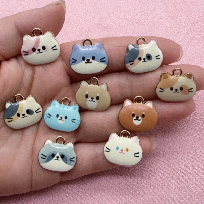 Jewelry Making Party - 12 stuks bedrukte kattenkop legering druppelolie